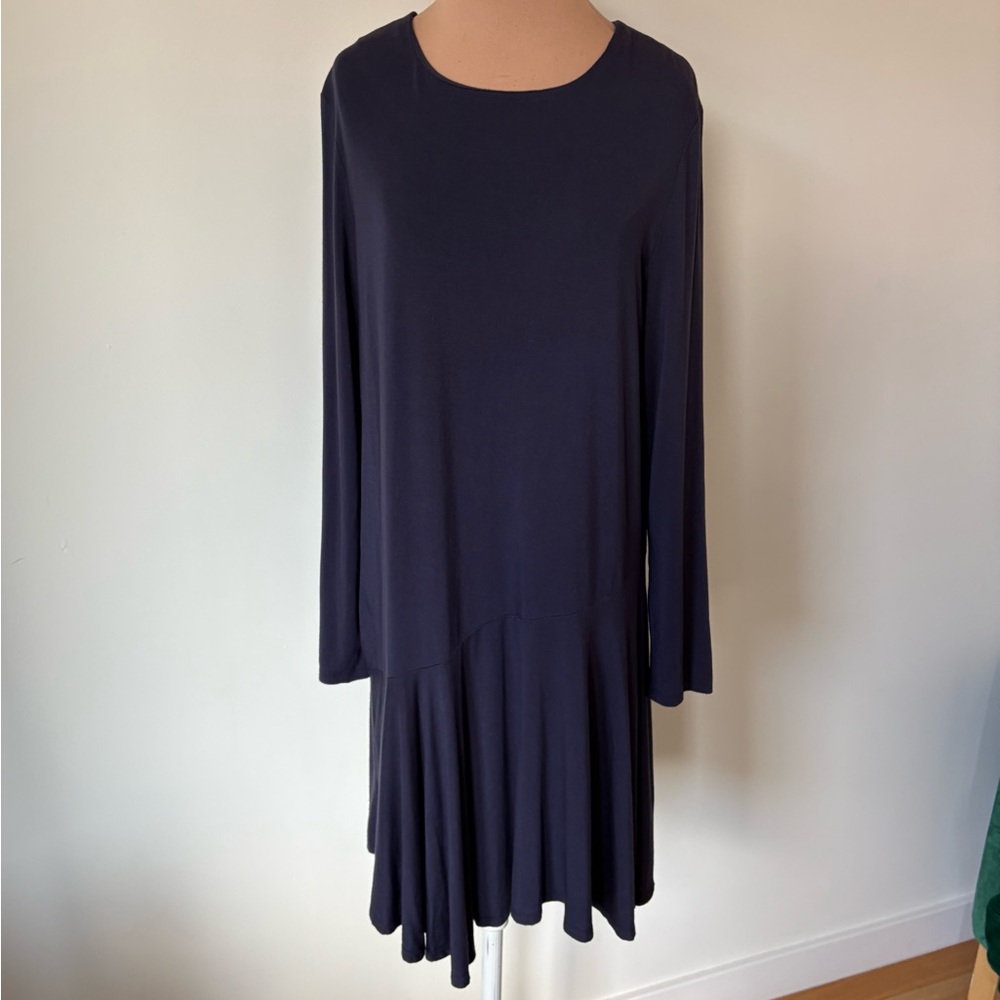 Krisa Revolve Long Sleeve Asymmetrical Hem Blue Micro Modal Stretch Dress NWT L